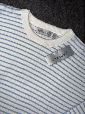 VTG 90s Jantzen White Blue Striped Sweater NWT Made in USA Retro Knit 3D Mens M